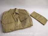 Vintage Military Cotton Khaki Shirt and Garrison Cap, see pictures