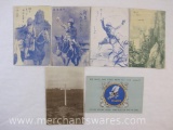 WWII Era Postcards including Unused Japanese Propaganda Postcard Set, US Navy Seabee Post Card and