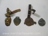 Four Vintage Watch Fobs including Seal of Pennsylvania, The Potato Iron Age (AB Farquhar Co Ltd York