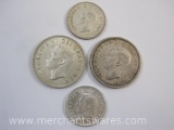 Four Silver Canadian Coins including 1947 and 1950 Quarters and 1939 and 1952 Dimes, 16.1 g total