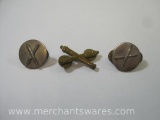 Three Vintage Military Artillery Cross Cannons Pins and Insignia Emblems