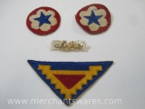 7th Army WWII Patch, Two Army Service Forces Patches and Mother of Pearl 