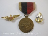Three United States Navy Items including Sterling Silver CPO Insignia (2.9 g), WWII Occupational