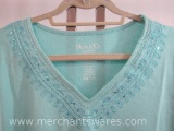 Denim and Company Light Aqua X-Large Bead and Sequin Embellished 3/4 Sleeve Pullover, 1 lb 2 oz