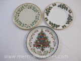 Three Christmas Plates including Rosina Yuletide, Lennox Holiday and Lefton, 2 lbs 7 oz