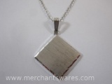Sterling Silver Necklace with Textured Square Pendant, 4.9 g total weight