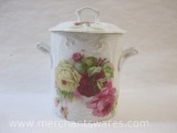 Vintage Ceramic Handled Canister with Lid and Flower Design, 13 oz