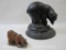 Two Bear with Fish Figurines, 2002 Telle M. Stein Bruin Fishing Salmon Sculpture and Star Brite