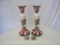 Four Candle Stick Holders, 2 Ceramic Pinecone and Holly Motif 12 inch, 2 Metal 4 inch