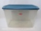 Large Clear Plastic Storage Bin with Blue Lid