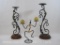 Three Candle Stands, Two Copper Tone Ivy Leaf Pattern and Wire Dancing Stick Man Figure