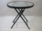 Round Folding Side Table, Brown Metal with Tempered Glass Top, 18 inch Diameter, 19.5 inches Tall