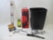 Tools and Parts in Plastic Waste Basket includes Johnson 24 inch Aluminum Bubble Level 243,