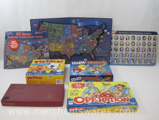 Assorted Board Games including, Operation, Scrabble, M&Ms Counting and More