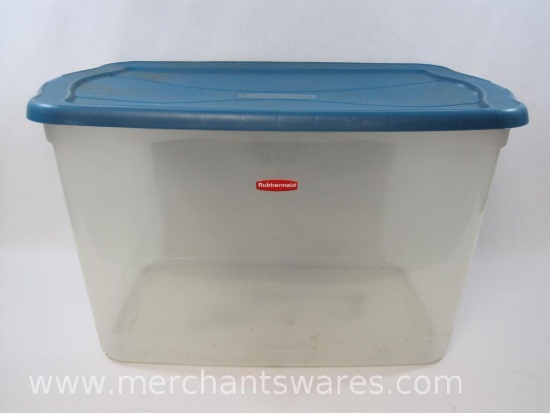 Large Clear Plastic Storage Bin with Blue Lid