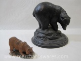 Two Bear with Fish Figurines, 2002 Telle M. Stein Bruin Fishing Salmon Sculpture and Star Brite