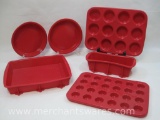 Assorted Red Silicone Baking Dishes and Muffin Pans