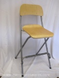 Metal Folding Stool with Blonde Wood Seat and Back