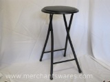 Black Metal Folding Stool with Padded Vinyl Seat