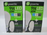 Two Greenlite 4 Packs 9W LED 60W Equivalent Bulbs with LED Nightlites