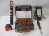 Tool Assortment includes Ridgid Hole Saw Cutting Tips, Pittsburgh Wrenches, Husky Socket Set and