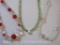 Two Heavy Czech Crystal Necklaces, with a Green Stone Chip Beaded Necklace with Mother of Pearl