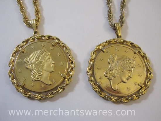Two Avon 1976 US Bicentennial Gold Tone Token Necklaces, 4 oz