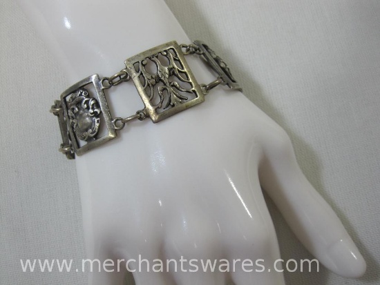 Heavy Sterling Silver Figural Bracelet, missing one link, AS-IS, approx 1oz