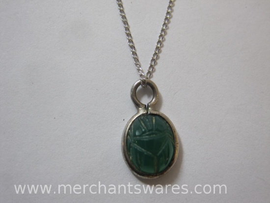 Sterling Silver Chain with Scarab Pendant, Pendant is not marked