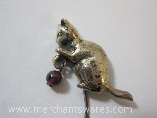 Sterling Silver Cat with Ball Pin