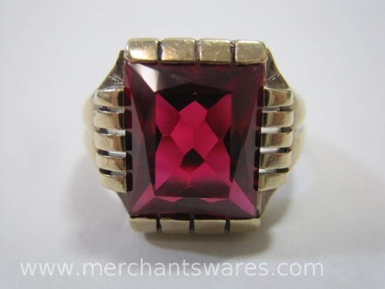 10K Yellow Gold Art Deco Style Ring with Red Gemstone