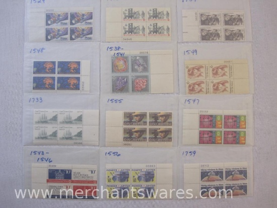 Twelve Blocks of Four US Postage Stamps including 15c Viking Missions to Mars (1759), 13c Early