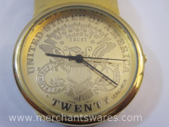 Vintage Colbri Verichron Gold Tone Money Clip Watch