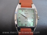 Diesel 5 Bar DZ1045 Solid Stainless Steel Wrist Watch with Brown Leather Band, 3 oz