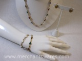 Multi Color Scarab Necklace and Bracelet, both Gold Filled, with Gold Filled Clip on Scarab Earrings