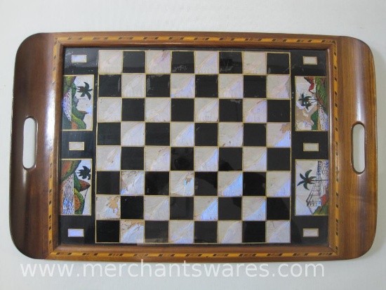 Galeria Brasil H.C. Machado Butterfly Wing Tray with Inlaid Wood Frame