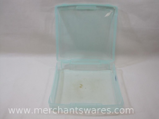 Hinged Top Clear Green Storage Box, Acid Free NL18, approx 13.5 x 13.5 inch Square, 3 inches Tall
