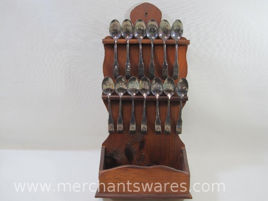 Vintage International Bicentennial Seal Of The State Spoon Collection with Wood Display Rack