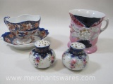 Two Tea Cups with Shell Shaped Saucer, Salt and Pepper Shakers