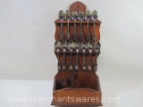 Vintage International Bicentennial Seal Of The State Spoon Collection with Wood Display Rack