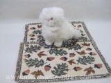 Dakin White Plush Persian Cat with 2 Placemats, Mini Rag Rug