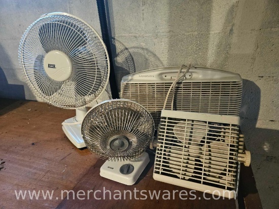 Four Electric Fans, Includes Marvin Window Fan, See Pictures
