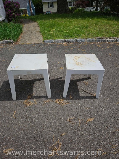 Pair of 16x16 White Plastic Tables, 14 inches tall
