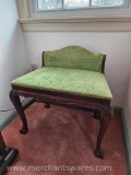 Clawfoot Vanity Bench with Lime Green Velvet Upholstery
