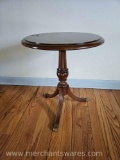 Round Occasional Wood Table with Brass Toe Caps 17