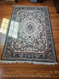 Green/White Patterned Oriental Style Rug, Approximately 57
