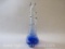 Handblown Glass Bud Vase, Blue Glass with Clear Glass Leaf, approx 12 inches tall, 1lb 5oz