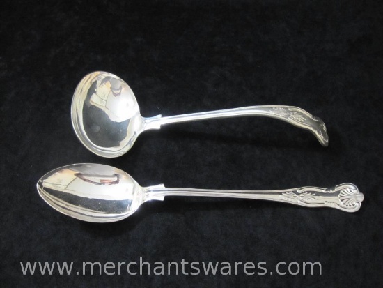 Vintage Sheffield Silver Plated Ladle and Large Serving Spoon, 15oz
