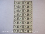 Uncut Sheet of 16 United States One Dollar Bills, 1985 Series, in original packaging, see pictures
