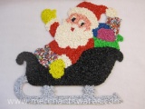 Vintage Melted Plastic Popcorn Santa and Sleigh Christmas Decoration, 1 lb